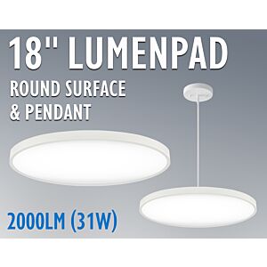 18" Round LED Downlight Surface Mount and Downlight Pendant Mount 2000LM (30W-31W)